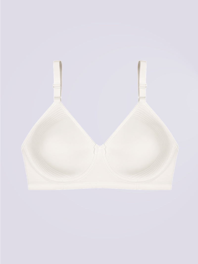 White bralette on a light purple background
